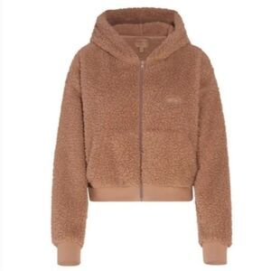 Skims Women’s Size L Teddy Zip Up Hoodie Tigers Eye Brown‎ Comfy Sherpa Lounge